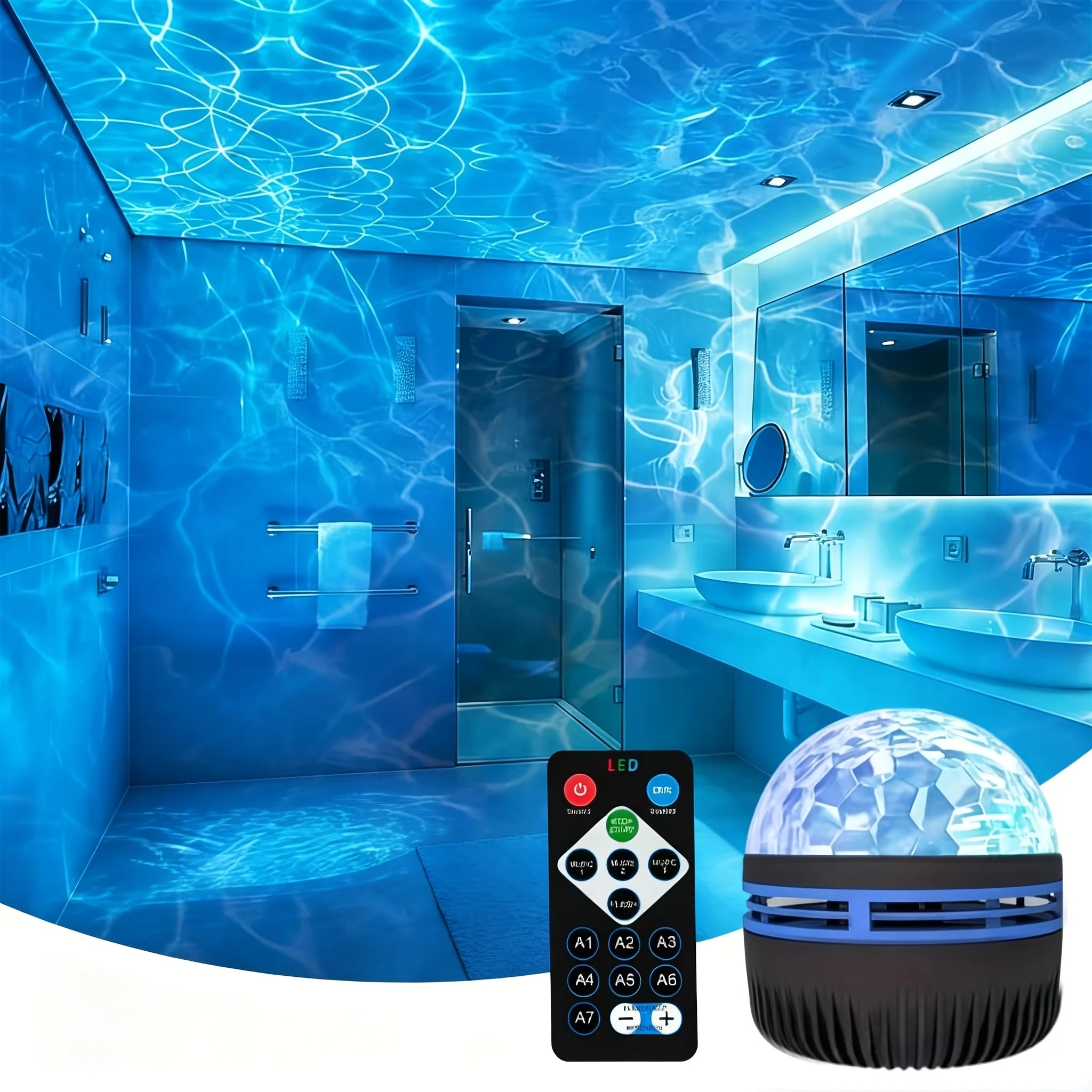 Ocean Wave Projector Ligh 7 Colors with Remote LED Night Light Dynamic Rotating USB Plug RGB Party Bedroom Ambient Decor Lamp