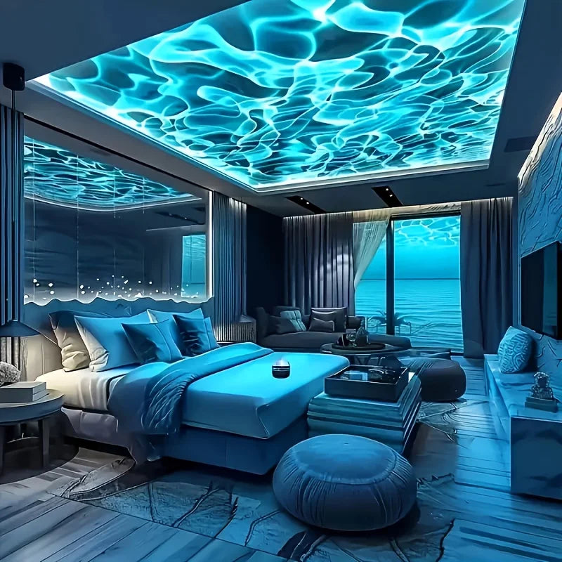 Ocean Wave Projector Ligh 7 Colors with Remote LED Night Light Dynamic Rotating USB Plug RGB Party Bedroom Ambient Decor Lamp