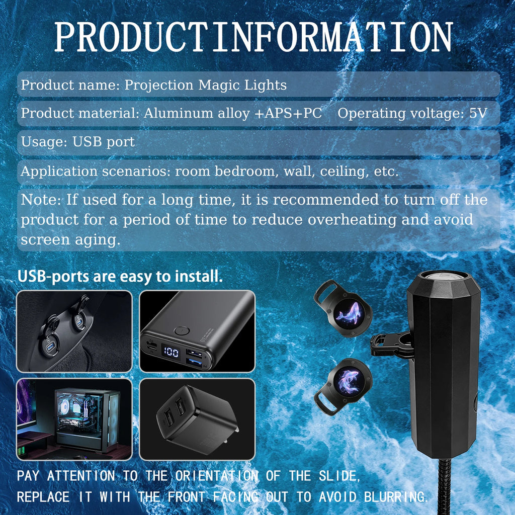 Ocean-Themed Projector Lamp, USB Powered, Creates a Romantic Deep-Sea Scene, Perfect as a Bedside Nightlight for Ambiance.