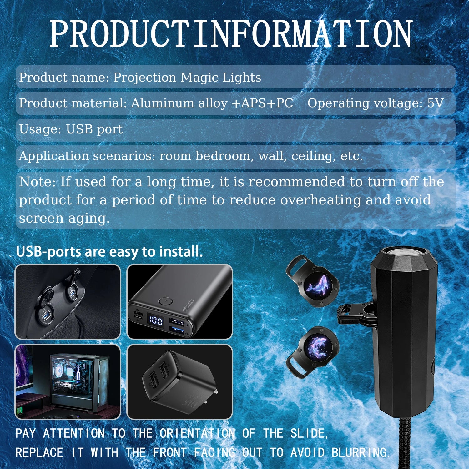 Ocean-Themed Projector Lamp, USB Powered, Creates a Romantic Deep-Sea Scene, Perfect as a Bedside Nightlight for Ambiance.
