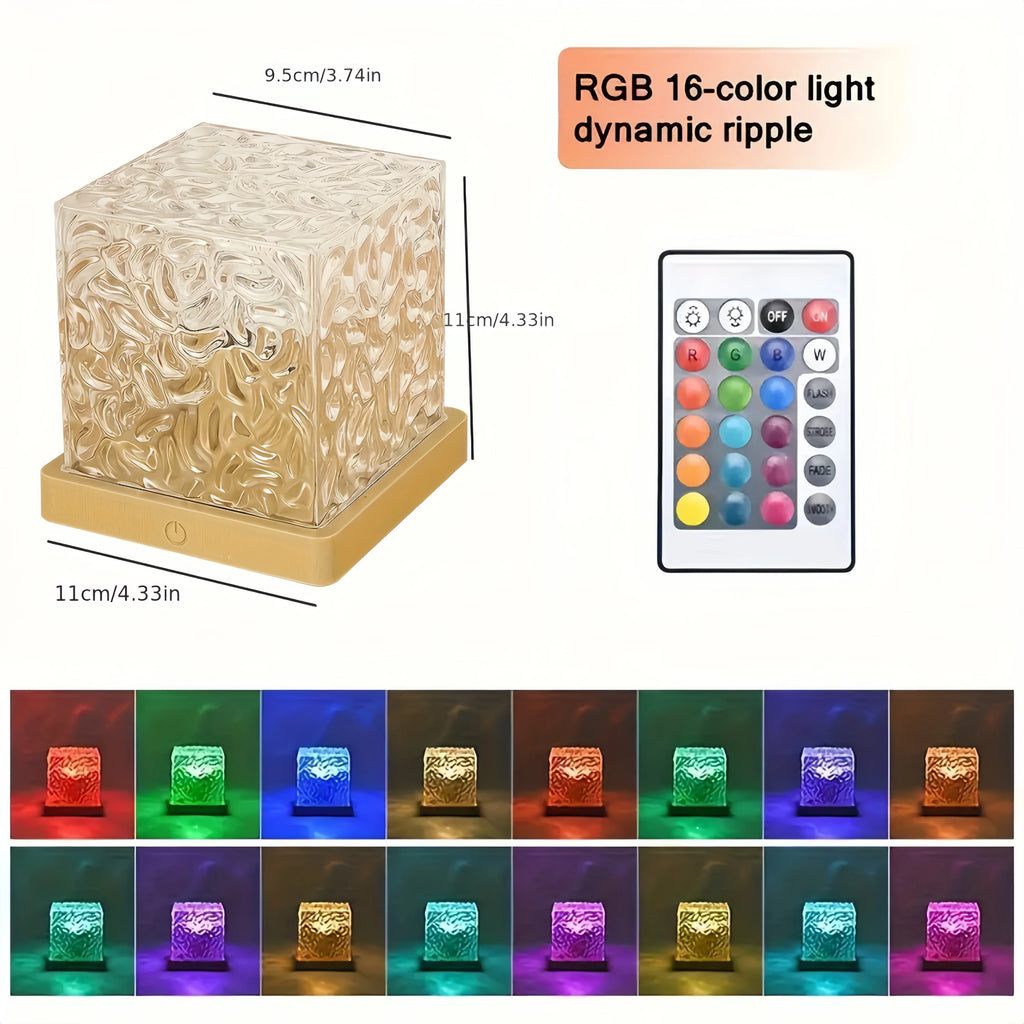 Ocean Wave Aurora Projector Light USB Remote RGB Water Ripple 16 Colors Night Light Home Office Bar Living Room Ambient Light