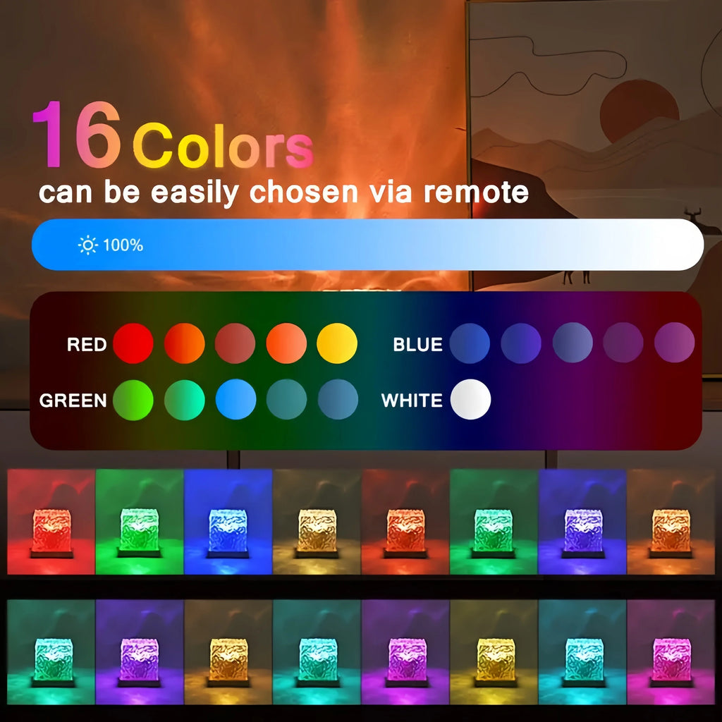 Ocean Wave Aurora Projector Light USB Remote RGB Water Ripple 16 Colors Night Light Home Office Bar Living Room Ambient Light