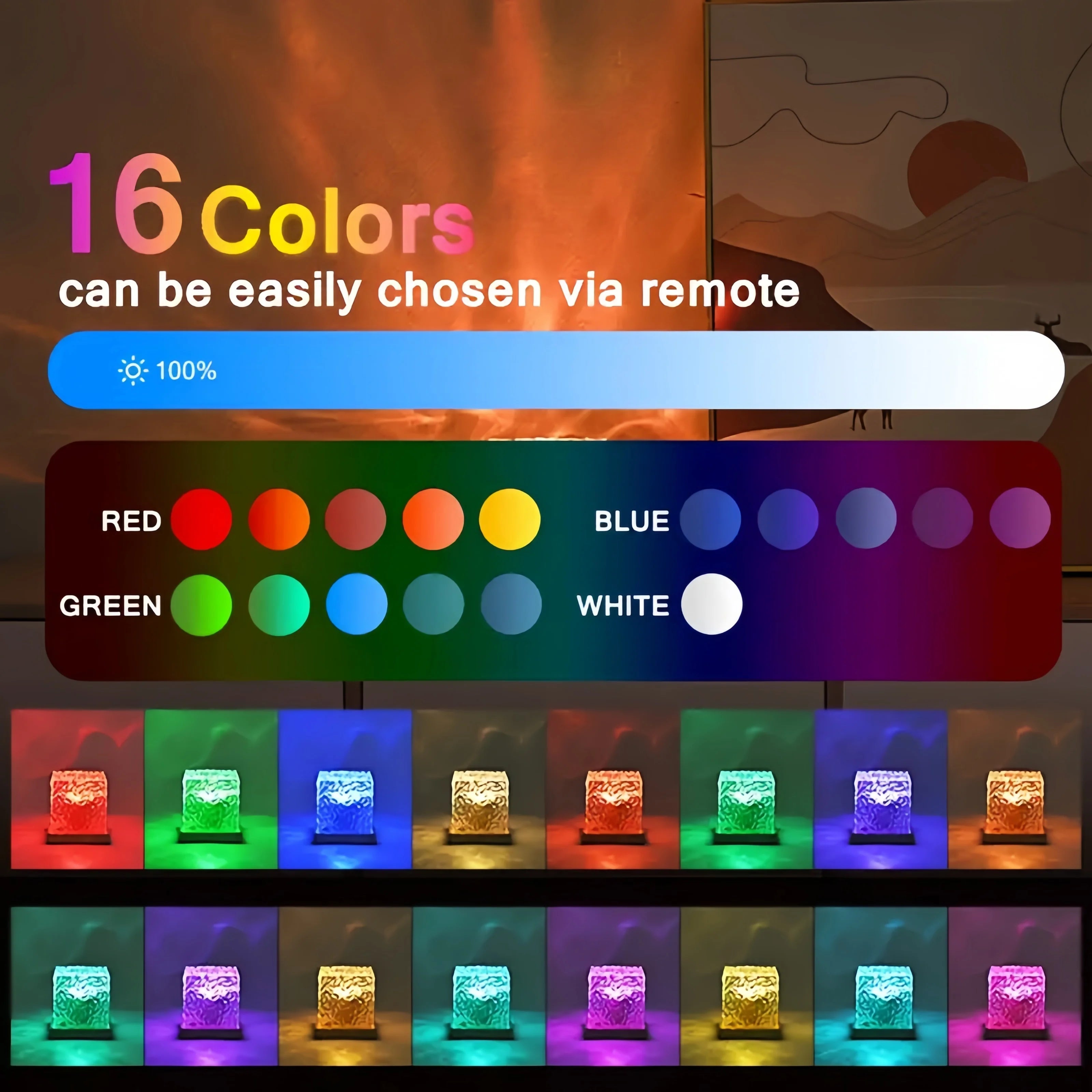 Ocean Wave Aurora Projector Light USB Remote RGB Water Ripple 16 Colors Night Light Home Office Bar Living Room Ambient Light